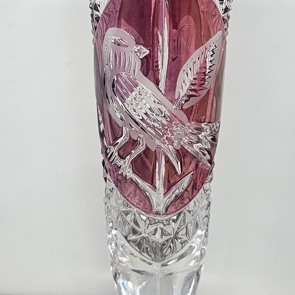Vintage Hofbauer Byrdes Bud Vase 6.5” German Lead Crystal Ruby Red Bird - Picture 1 of 16